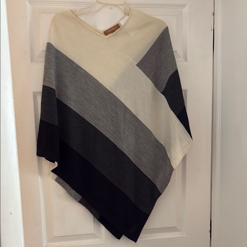 Chic Striped Poncho in Neutral Tones